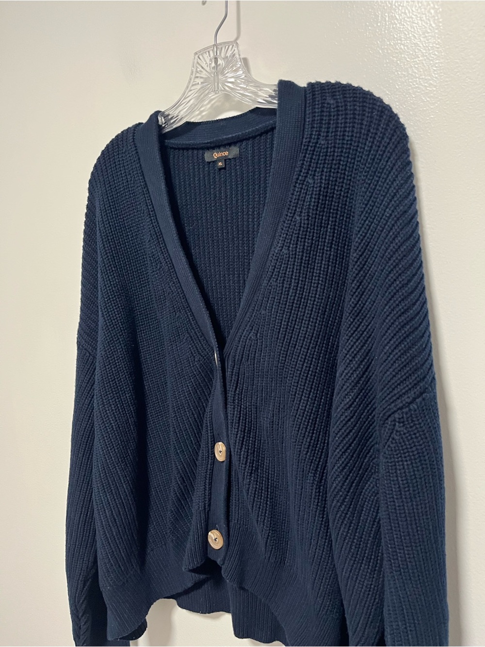 Quince Organic Cotton Fisherman Cropped Boxy Cardigan Sweater Chunky Blue XL - Picture 3 of 9